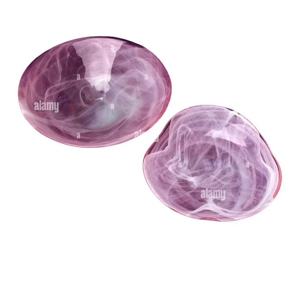 Set of 2 Spanish Glass Bowls by ALAMI Hand blown glass, red outside swirled whit